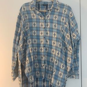 Topshop Blue Plaid Button-Down Size US: 4